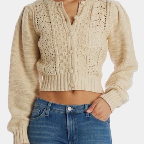 Astr Sweaters - Astr Ivory Crochet & Cable Knit Button-Front Cardigan
